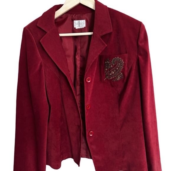Koret Jackets & Blazers - VINTAGE Koret Retro Faux Suede Women's Burgundy Blazer Large Size Measurements